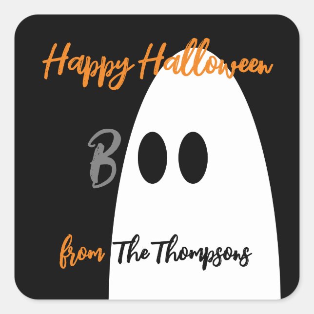 Sticker Carré Boo Ghost Happy Halloween (Devant)