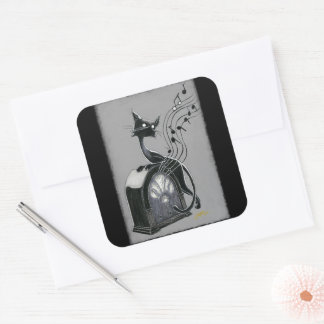 Sticker Carré Boo Kitty entend la musique