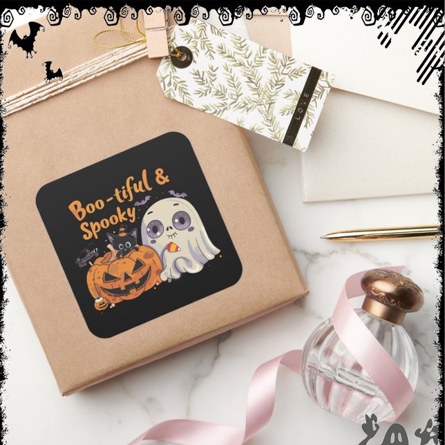 Sticker Carré Boo-tiful & Spooky | ExDesigner | Halloween (Créateur téléchargé)