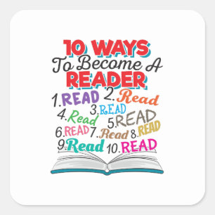 Sticker Carré Book Lover 10 Ways to Become a Reader