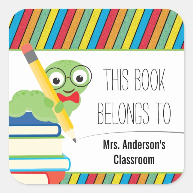 Sticker Carré Bookworm Ce Livre Appartient À (Devant)