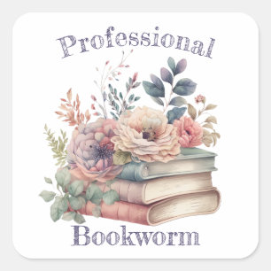 Sticker Carré Bookworm professionnel, Book Lover