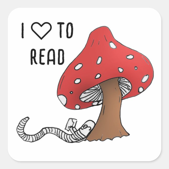 Sticker Carré Bookworm Under a Mushroom (Devant)