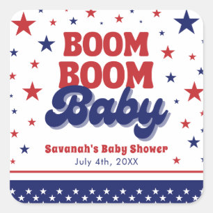 Sticker Carré Boom Boom Baby 4 juillet Baby shower patriotique