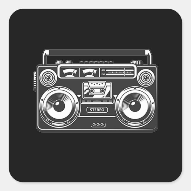 Sticker Carré Boombox vintage 80s musique rétro hip hop rap noir (Devant)