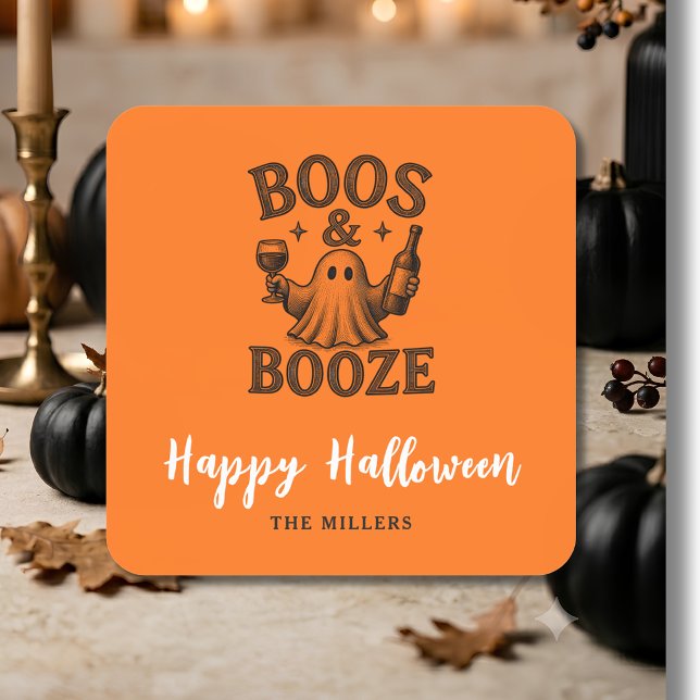 Sticker Carré Boos & Booze Vintage Ghost  (Créateur téléchargé)