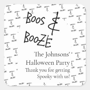 Sticker Carré Boos et Booze Halloween Merci minimal