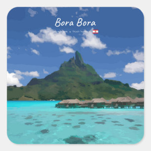 Sticker Carré Bora Bora, Polynésie française - Résort de plage