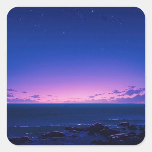 Sticker Carré Bord de mer sous les étoiles au coucher de soleil