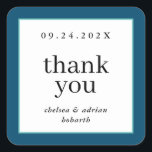 Sticker Carré Bordure Bleue Marine Simple Mariage Favoriser<br><div class="desc">Faites une déclaration d'élégance sous-jacente avec cette simple faveur de mariage basée sur le texte merci autocollant étiquette avec une bordure de marine marine bleu et aqua. Utilisez l'option de personnalisation pour modifier les couleurs et les polices en fonction de votre thème mariage.</div>