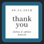 Sticker Carré Bordure Bleue Marine Simple Mariage Favoriser<br><div class="desc">Faites une déclaration d'élégance sous-jacente avec cette simple faveur de mariage basée sur le texte merci autocollant étiquette avec une bordure de marine marine bleu et aqua. Utilisez l'option de personnalisation pour modifier les couleurs et les polices en fonction de votre thème mariage.</div>