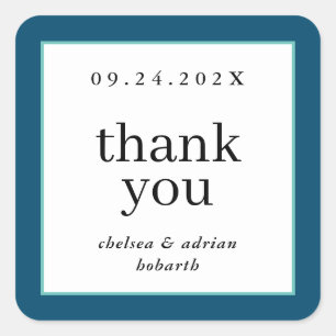 Sticker Carré Bordure Bleue Marine Simple Mariage Favoriser