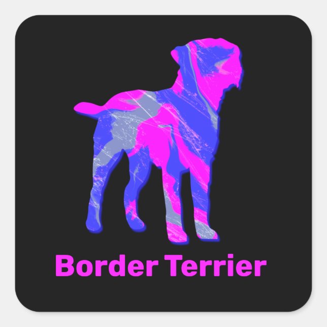Sticker Carré Bordure Chien Terrier rose chaud et bleu (Devant)