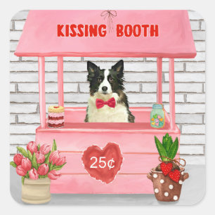 Sticker Carré Bordure Collie Chien Saint Valentin Baiser Booth
