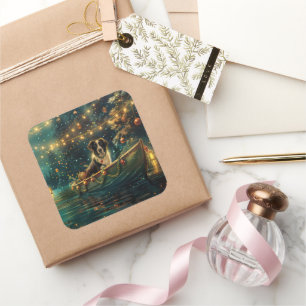 Sticker Carré Bordure Collie Noël Festive Voyage