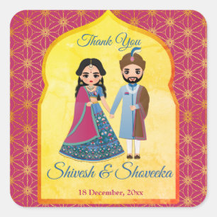 Sticker Carré Bordure de conception rose et or, cadeau de mariag