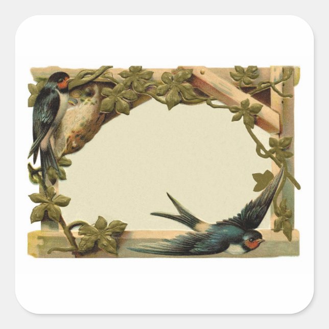 Sticker Carré Bordure de lierre et d'hirondelle relativement Vin (Devant)