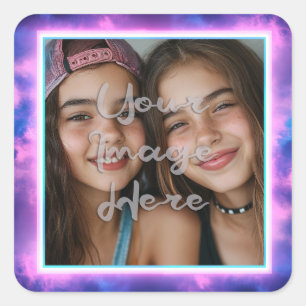 Sticker Carré Bordure de photo couleur mignon Néon Vaporwave
