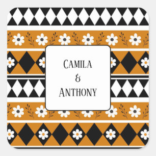 Sticker Carré Bordure Fleur Diamant Boho Motif Floral
