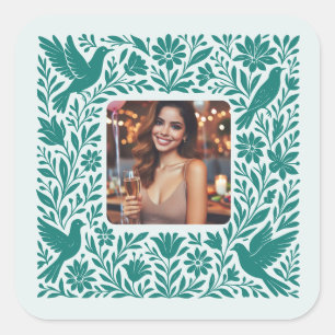 Sticker Carré Bordure florale Otomí mexicaine avec photo