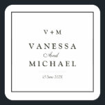Sticker Carré Bordure noire simple mariage unique<br><div class="desc">noir bordures simple élégant noir et blanc thème mariage,  le texte et les couleurs peuvent être édités.</div>