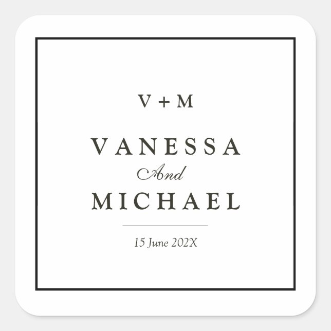 Sticker Carré Bordure noire simple mariage unique (Devant)