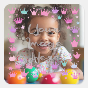 Sticker Carré Bordure photo de la Couronne Pastel Pink Purple Pr