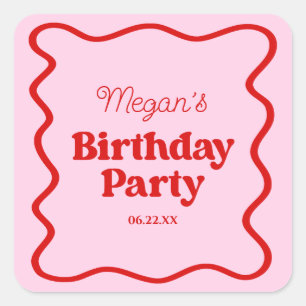 Sticker Carré Bordure rouge rose vague fête d'anniversaire