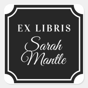 Sticker Carré Bordure standard Ex Libris Nom Plaque de manuel