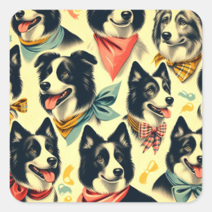 Sticker Carré Bordure vintage Collie sans fil