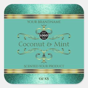 Sticker Carré Bordures de Parties scintillant turquoise Étiquett