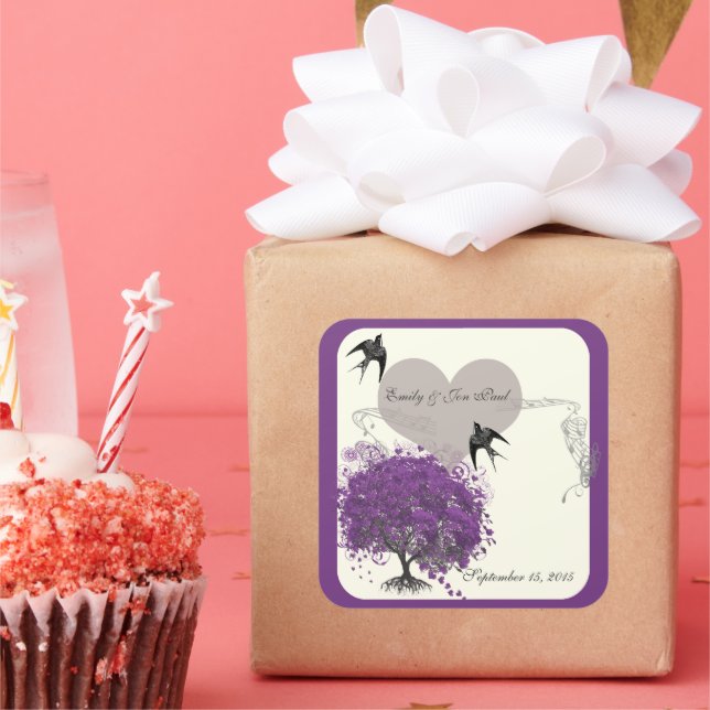 Sticker Carré Bordures violettes Mariages de feuilles de coeur d (Fête)