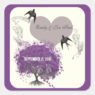 Sticker Carré Bordures violettes Mariages de feuilles de coeur d