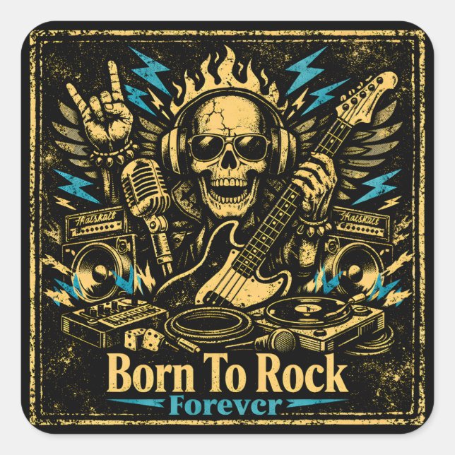 Sticker Carré Born To Rock – Rock Music DNA Pride (Devant)