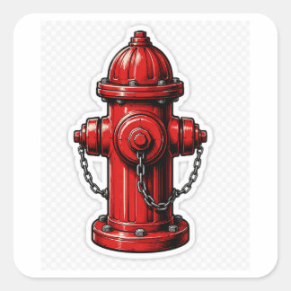 Sticker Carré Borne d'incendie rouge