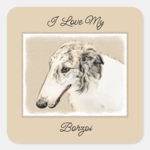 Sticker Carré Borzoi (Argent Brindle) Peinture Chien Art origina