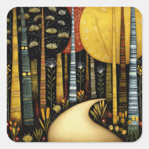 STICKER CARRÉ BOSQUET DU CHEMIN DORÉ FÔRET FANTAISISTE ART #1