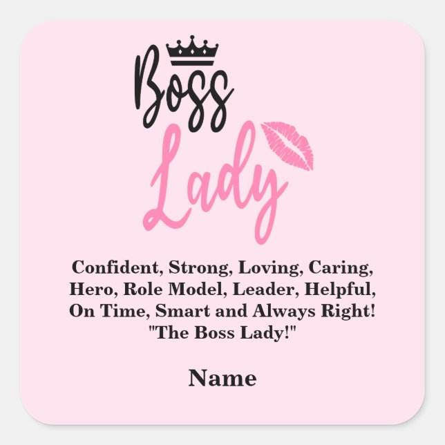 Sticker Carré Boss Lady, Nom Personnalisé Cadeau Pour Elle (Devant)