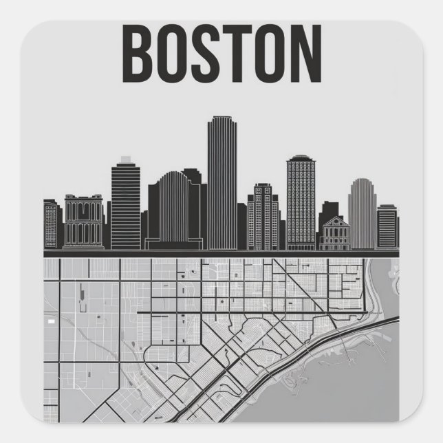 Sticker Carré Boston Massachusetts City Skyline avec carte (Devant)