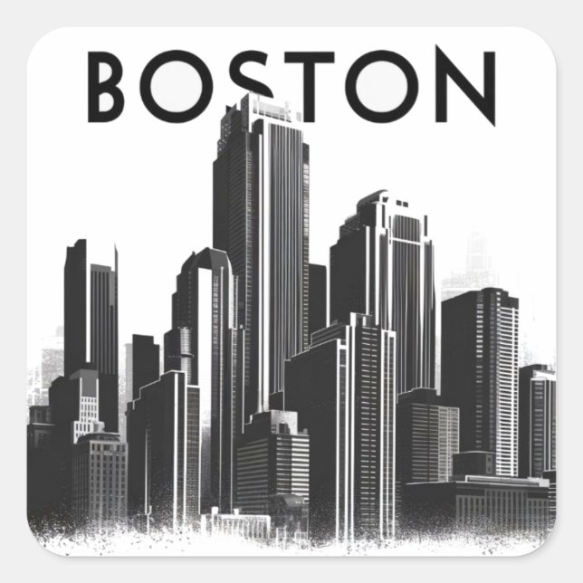 Sticker Carré Boston Massachusetts City Skyline, Boston City Art (Devant)