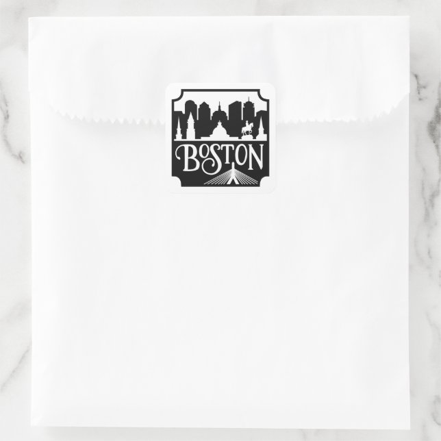 Sticker Carré Boston Skyline (Sac)