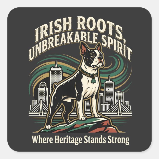 Sticker Carré Boston Terrier Irish Heritage Pride (Devant)