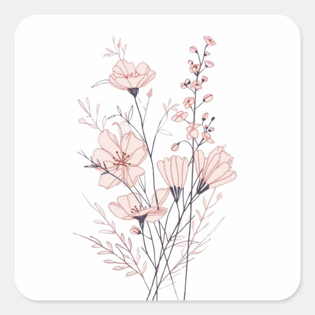 Sticker Carré Botanical Floral Illustration | Minimal Nature Aes (Devant)