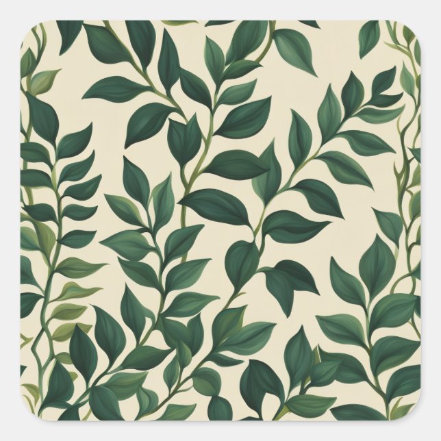 Sticker Carré Botanical green leaves (Devant)