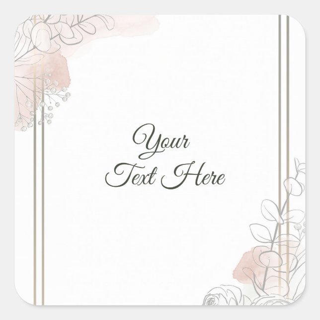 Sticker Carré Botanical Outline Sage & Blush Floral Wedding  (Devant)