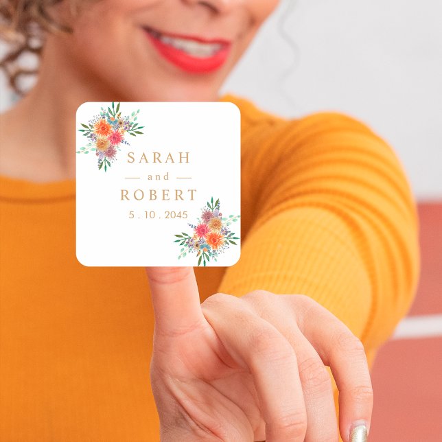 Sticker Carré Botanique florale rustique Mariage personnalisé (Créateur téléchargé)