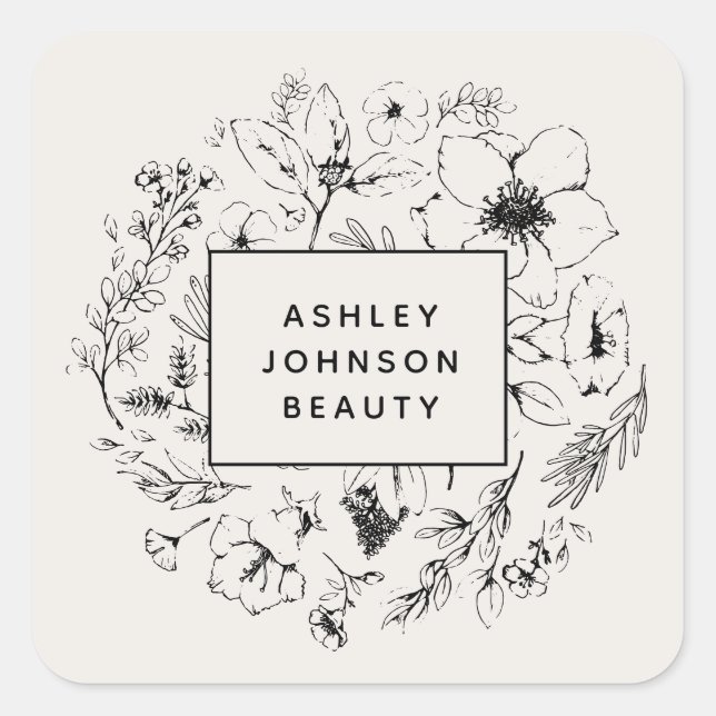 Sticker Carré Botanique moderne Blush et Black Business (Devant)