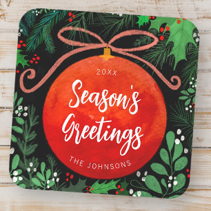 Sticker Carré Botanique moderne rouge boule de Noël