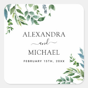 Sticker Carré Botanique Verdure Foliage Mariage d'aquarelle