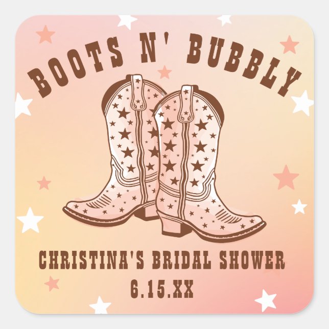 Sticker Carré Bottes de cowboy Boots N' Bubbly Mariage Pretty (Devant)